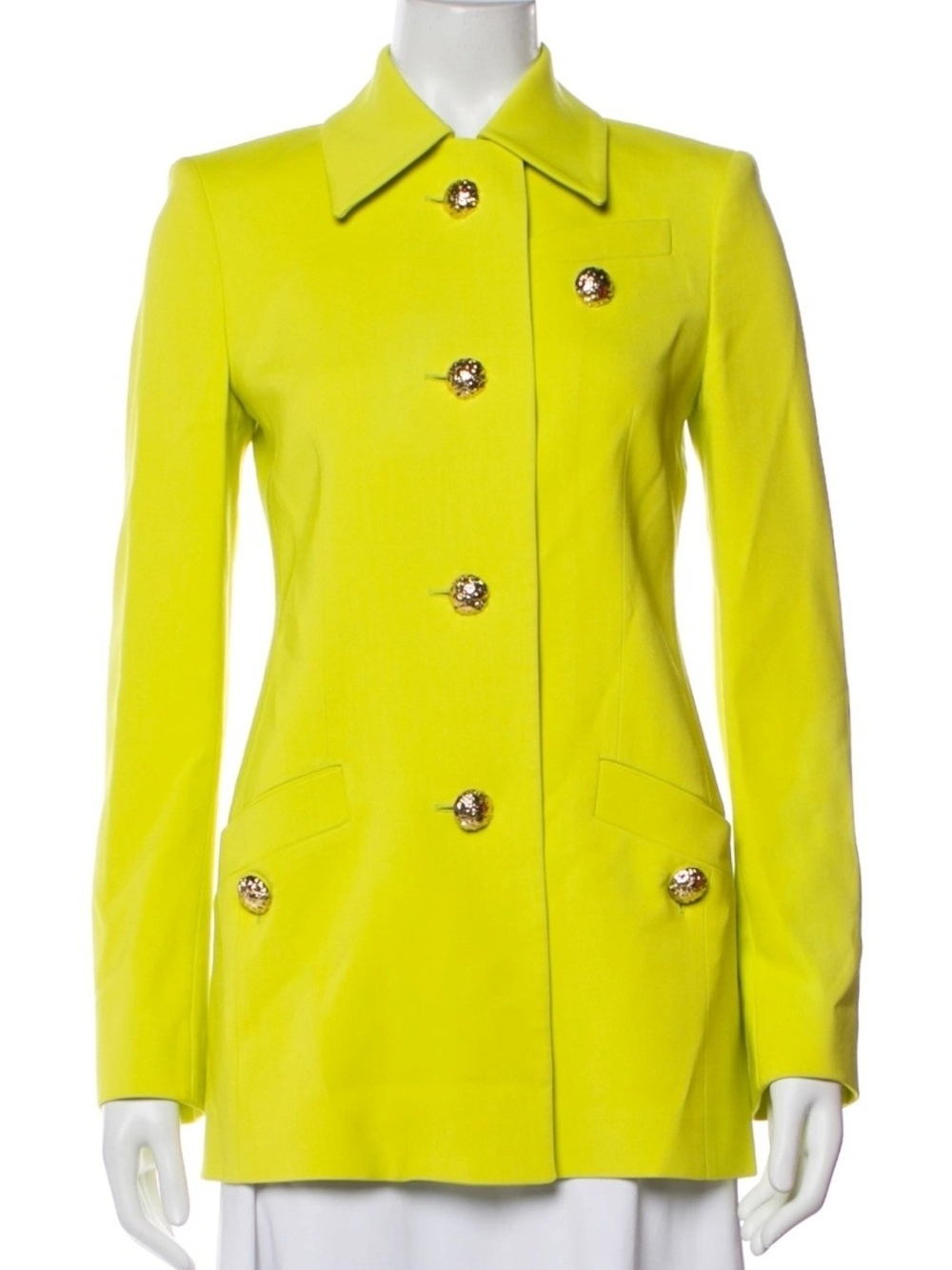 Proenza Schouler Chartreuse Tailored Blazer Coat with Decorative Buttons